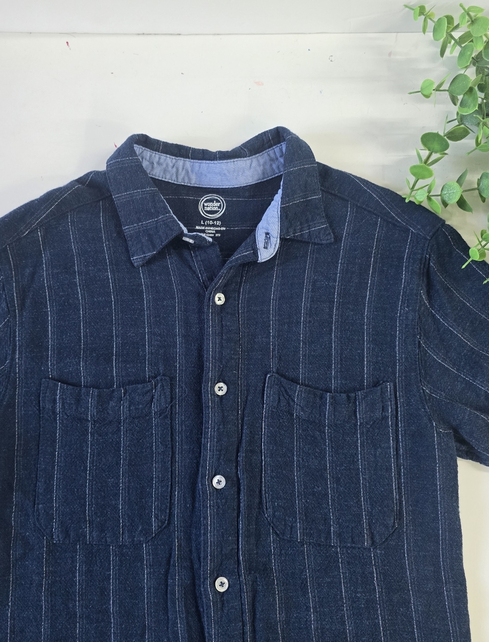 K I D S:: Boys Wonder Nation Blue Linen Blend Short Sleeve Button Down